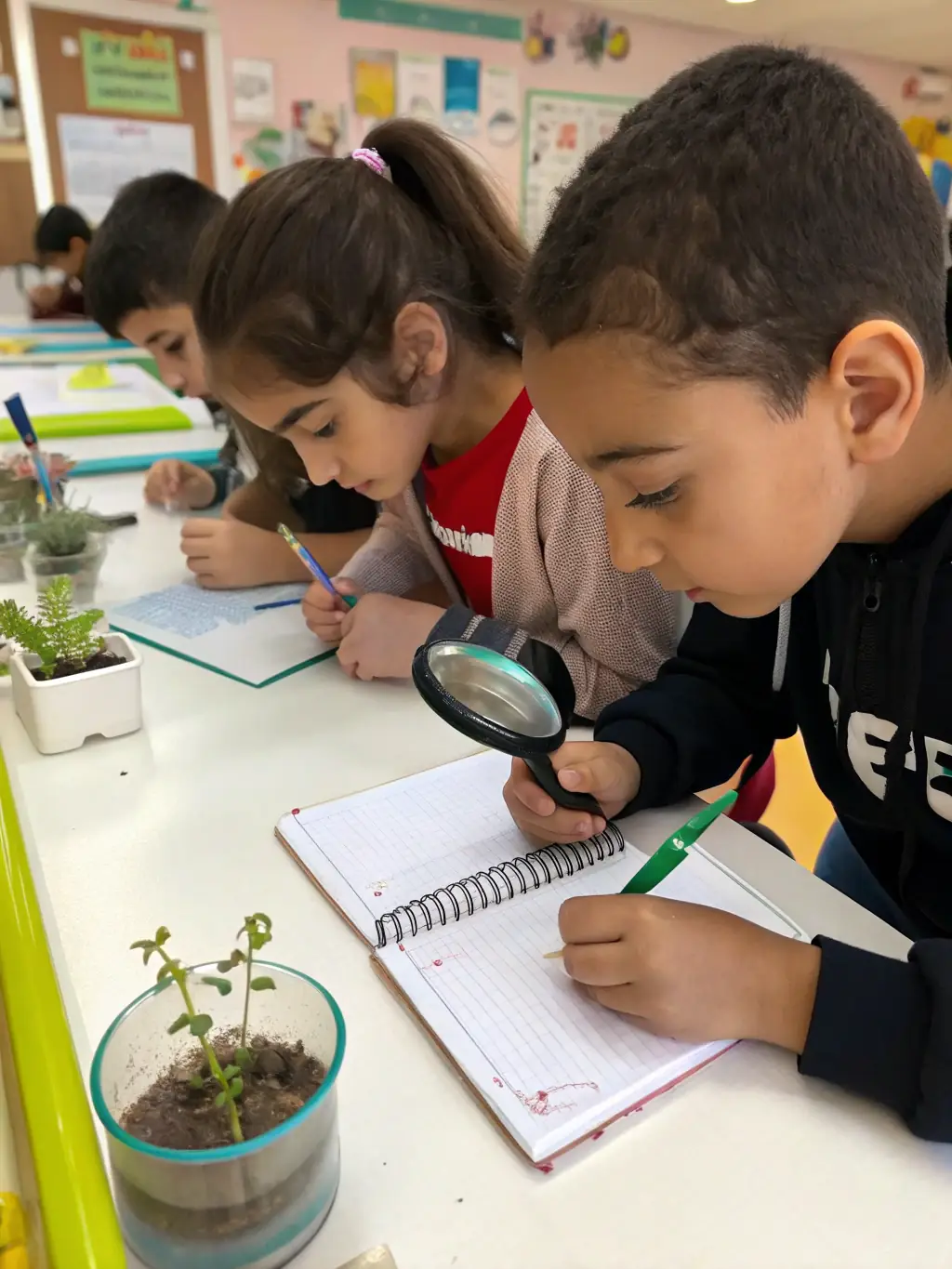 An image of a group of students engaged in a scientific experiment related to plant biology in an outdoor setting within the arboretum.
