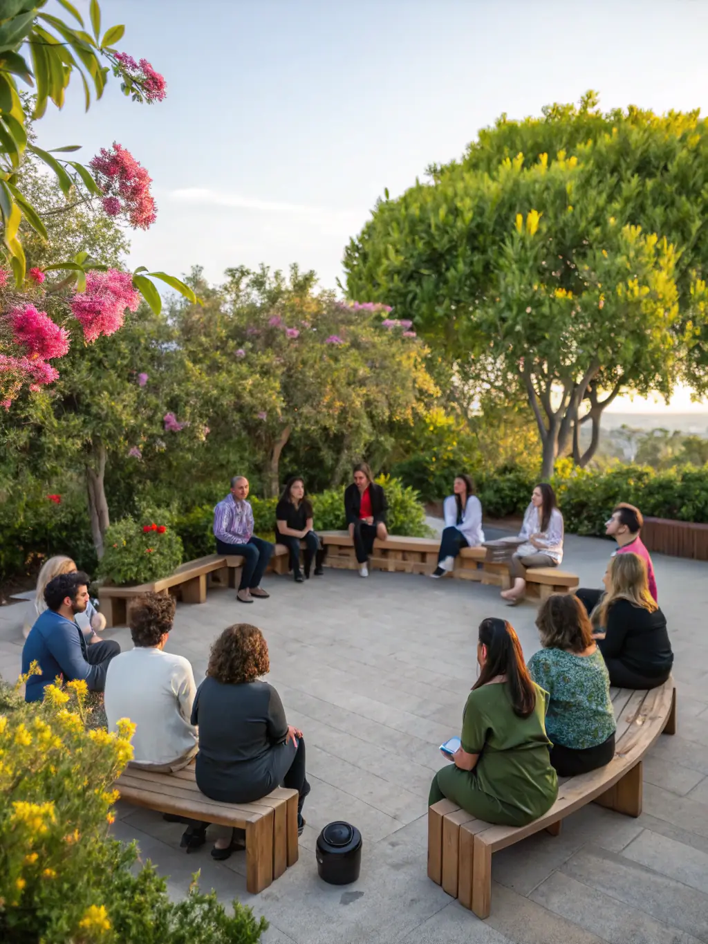 An image of a group of people attending a lecture on biodiversity and conservation at the Arboretum du Chene Vert's education center.