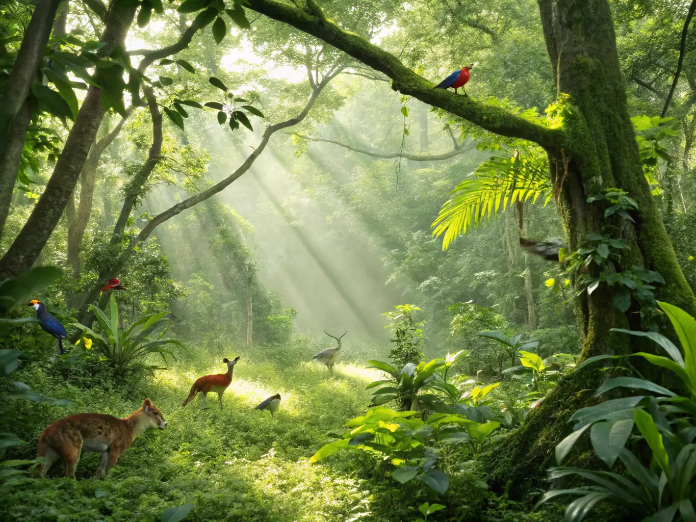 A lush green forest scene with diverse plant life, symbolizing the biodiversity ARBORETUM DU CHENE VERT aims to protect through its conservation initiatives.