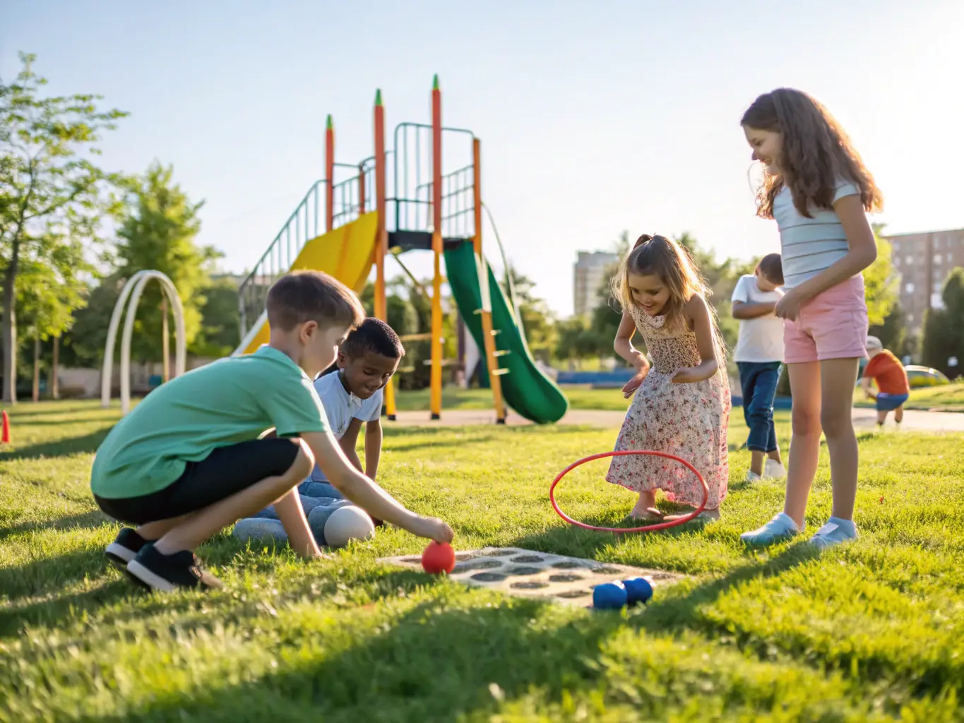 Children participating in an outdoor activity at ARBORETUM DU CHENE VERT, learning about the importance of biodiversity and conservation through fun and engaging games.