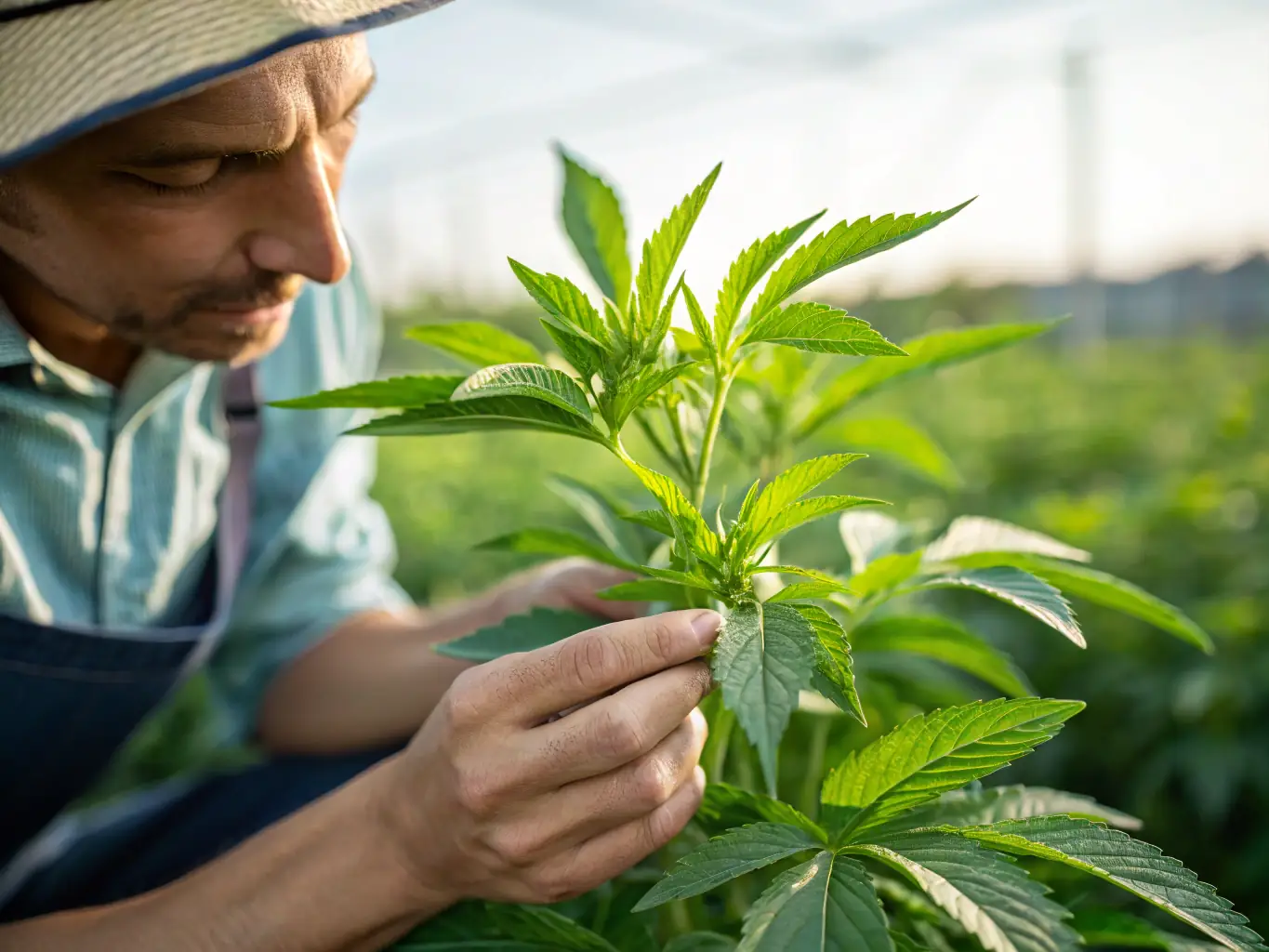 A close-up shot of a rare plant species being carefully examined by a researcher, highlighting the importance of biodiversity preservation.