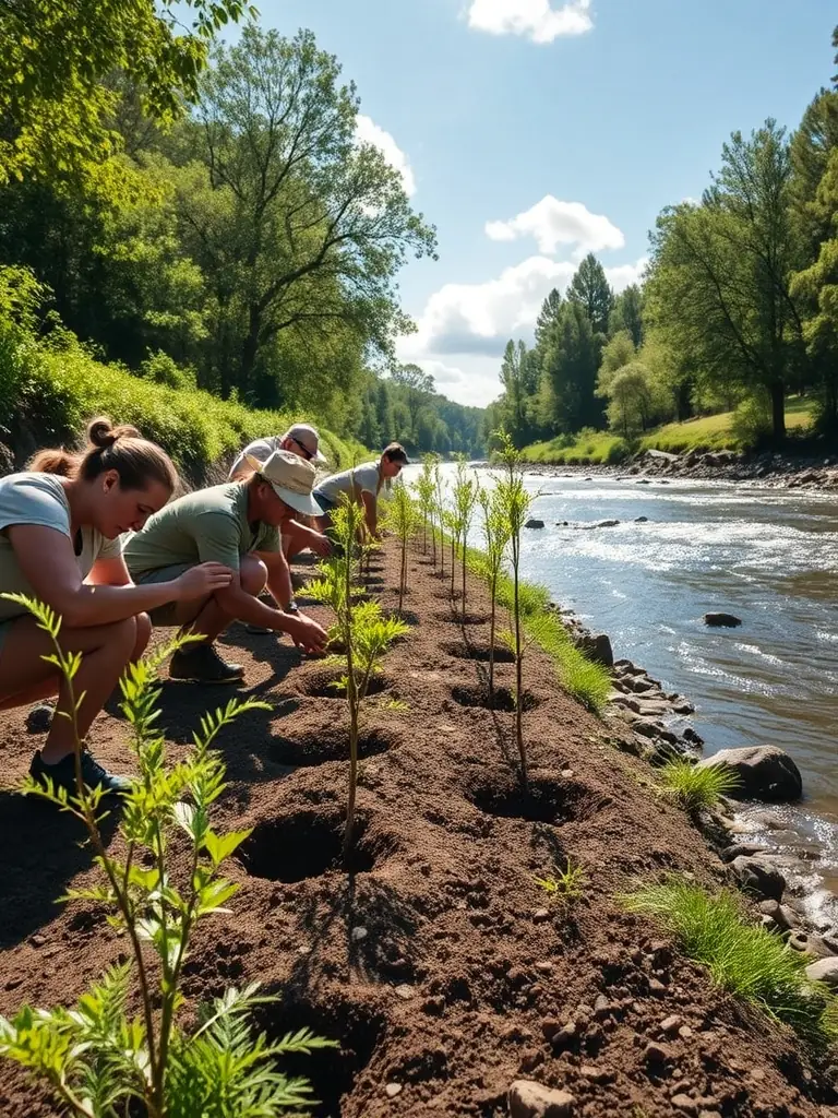 A picture of volunteers planting trees at the Arboretum du Chene Vert, showcasing community involvement in conservation efforts.
